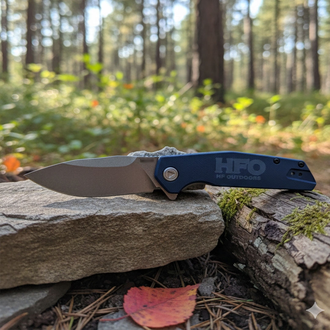 HF Outdoors Blue Assisted-Open Folding Knife – 3.25" Stonewash Blade, 8Cr13MoV Steel